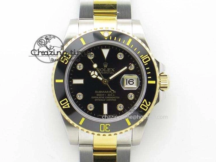 Black A2836 LN YG Submariner SS Bracelet Markers on Dial Diamonds 116613 0418